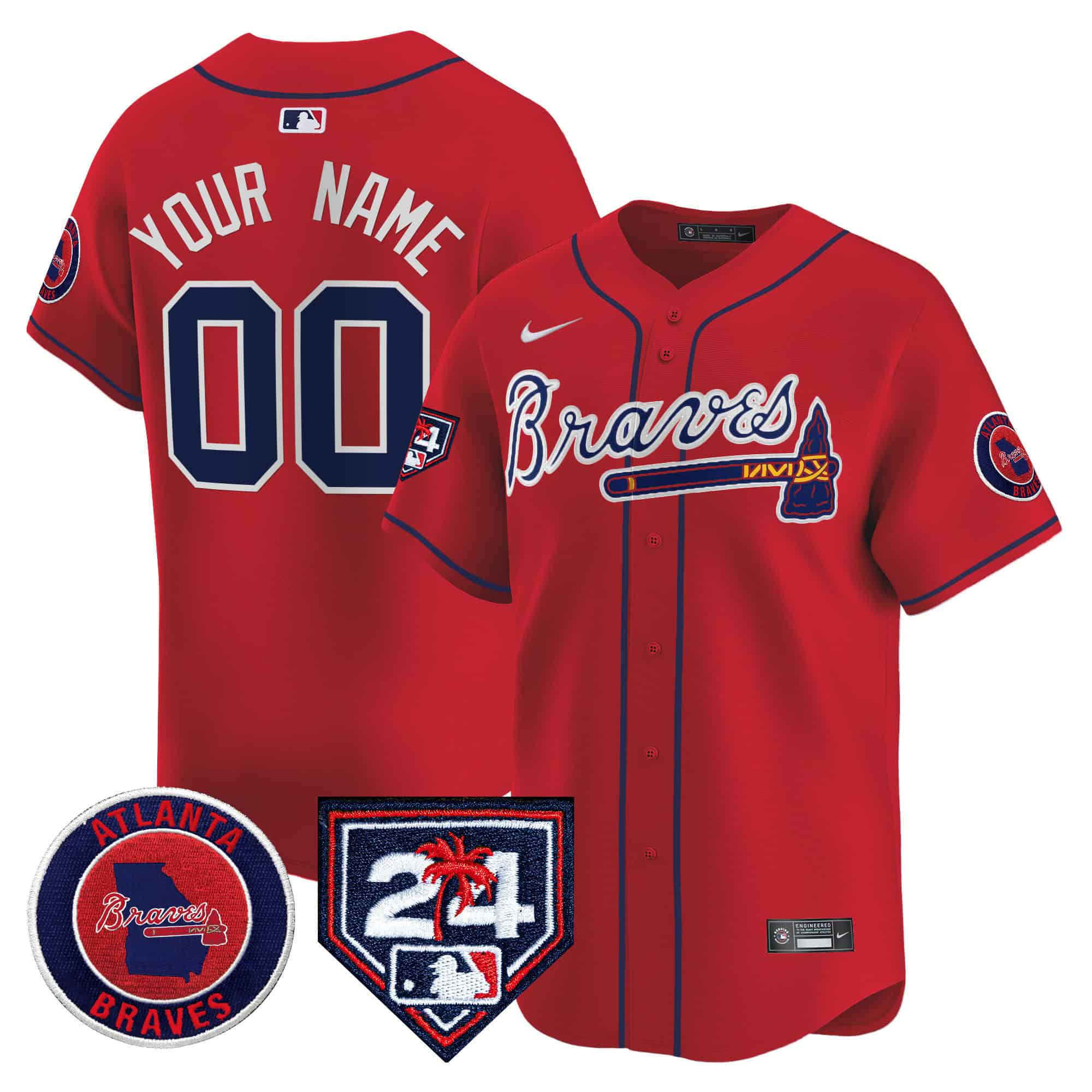 Men Atlanta Braves Red Nike 2024 Spring Training Patch Vapor Premier Limited Custom MLB Jersey